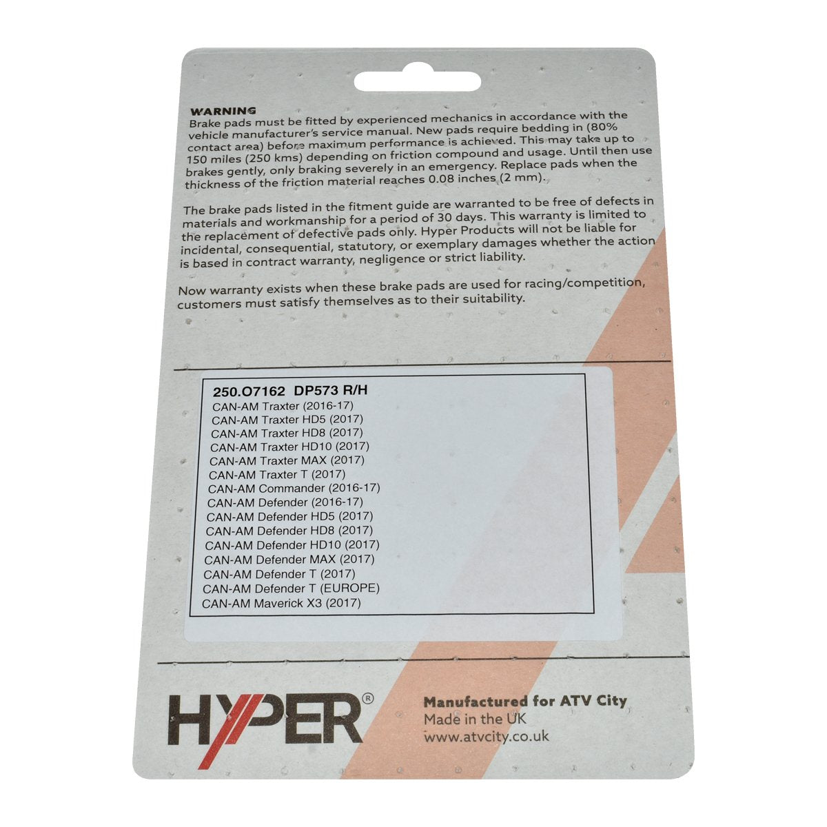 Brake Disc Pads – Front R/H –  Can-Am – Traxter /Commander /Maverick