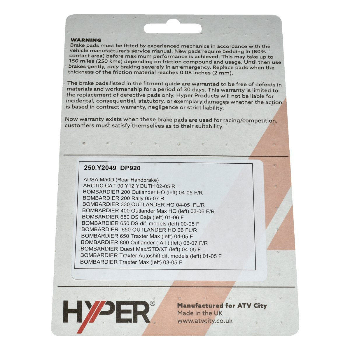 Brake Disc Pads – Front / Rear – Bombardier – John Deere – Ausa – Yamaha – Many Models