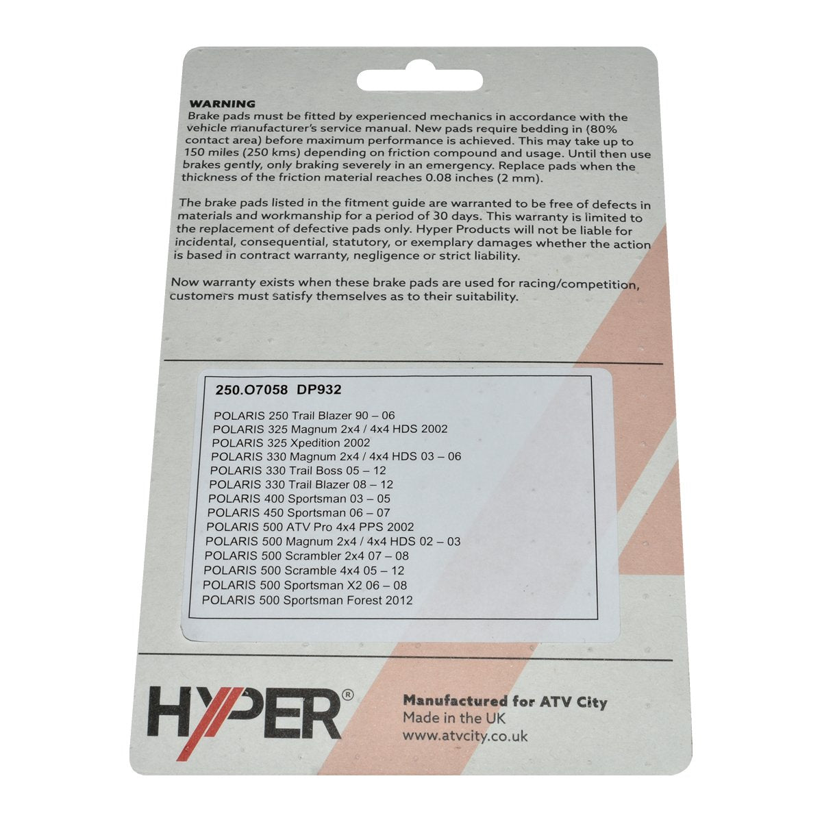 Brake Disc Pads – Rear – Polaris Sportsman – 400 /500 /600 /700 /800