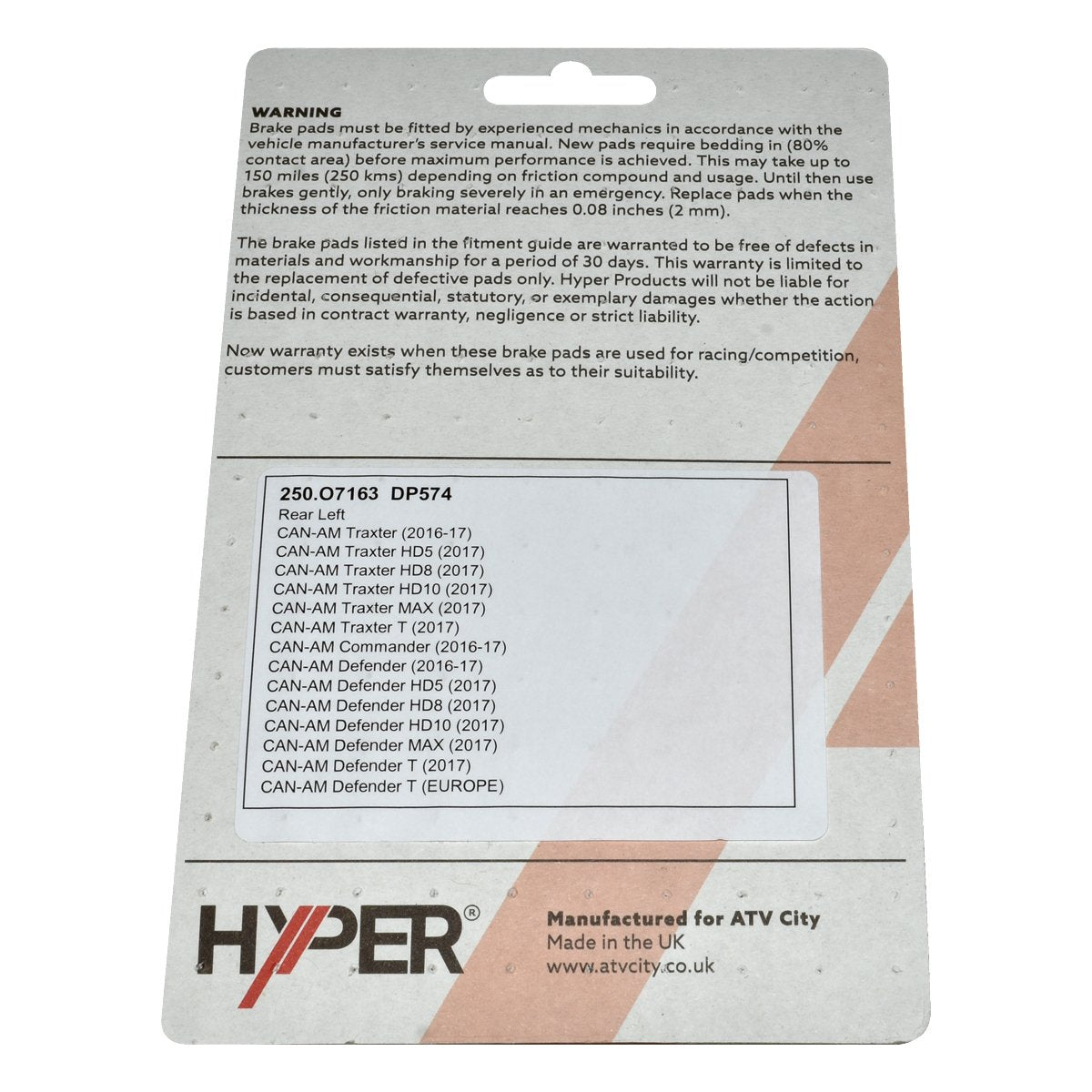 Brake Disc Pads – Rear L/H – Can-Am – Traxter /Commander