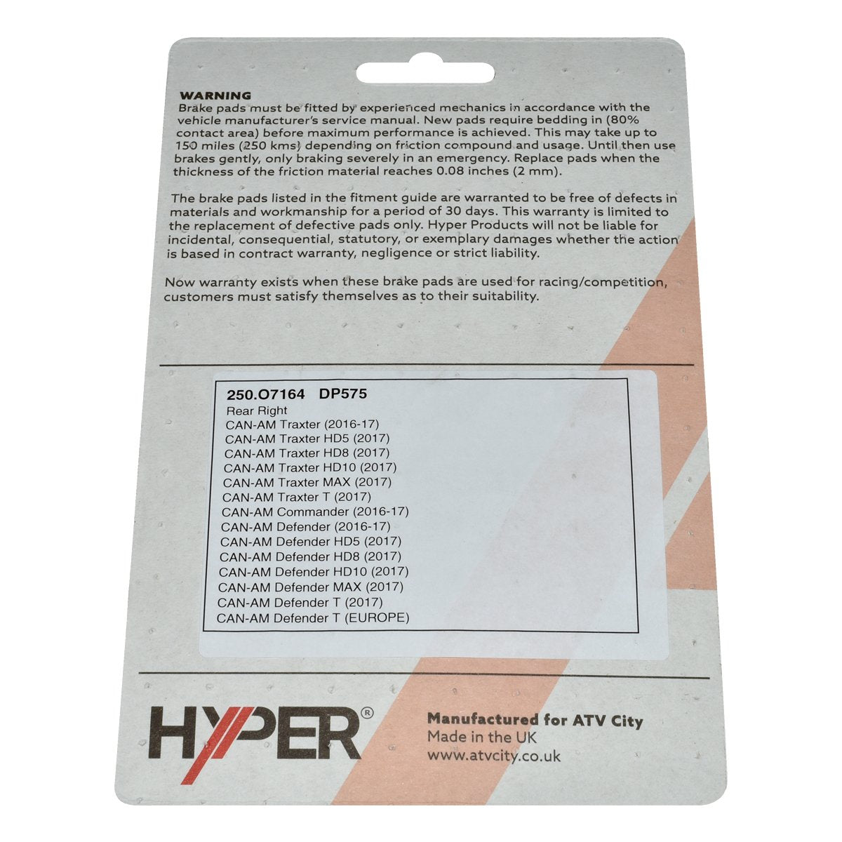 Brake Disc Pads – Rear R/H – Can-Am – Traxter / Commander