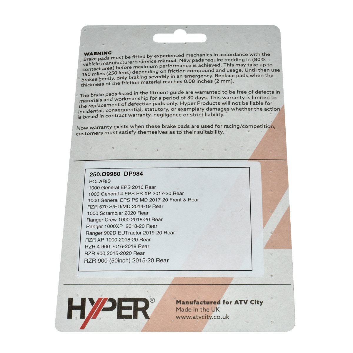 Brake Pads – Rear – Polaris – New Ranger 902D /General /Scrambler /RZR 2203318
