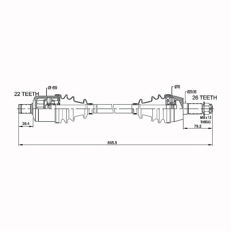HYPER CV Shaft Polaris 800RZR/1000 Diesel Front / Ranger 902 Diesel