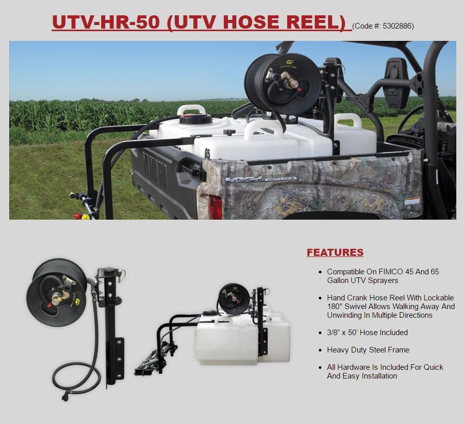 Fimco UTV HOSE REEL Hand Crank UTV-HR-50