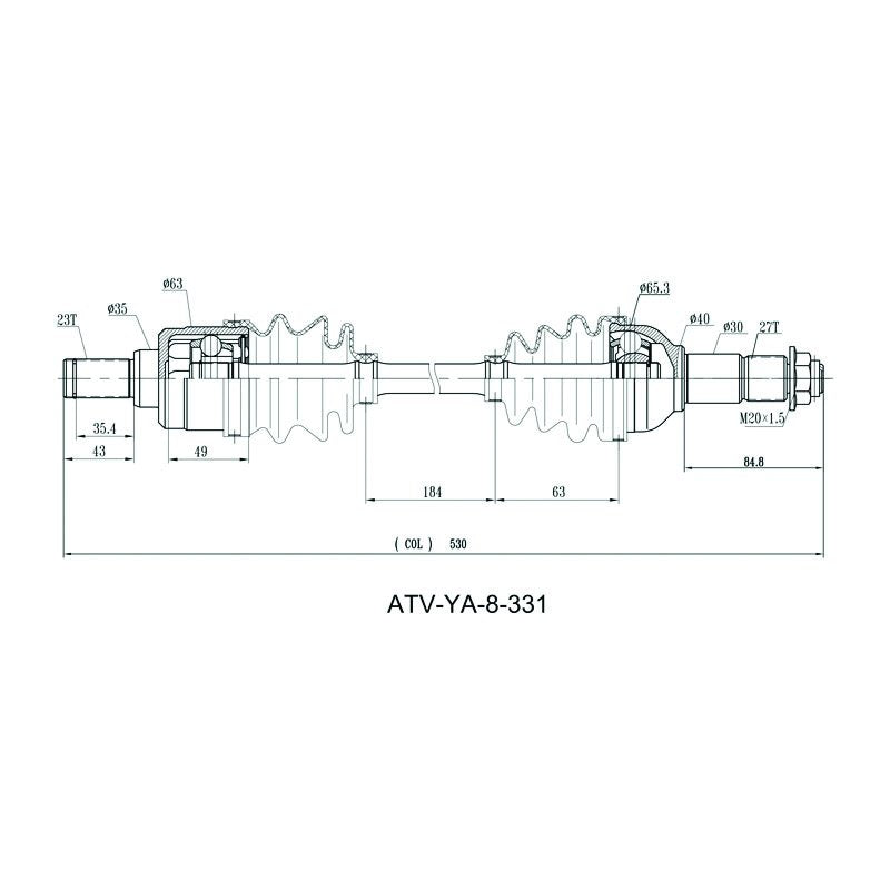 HYPER CV Shaft Yamaha YFM 450 Kodiak 2018-2021 YFM 550/700 Grizzly Rear