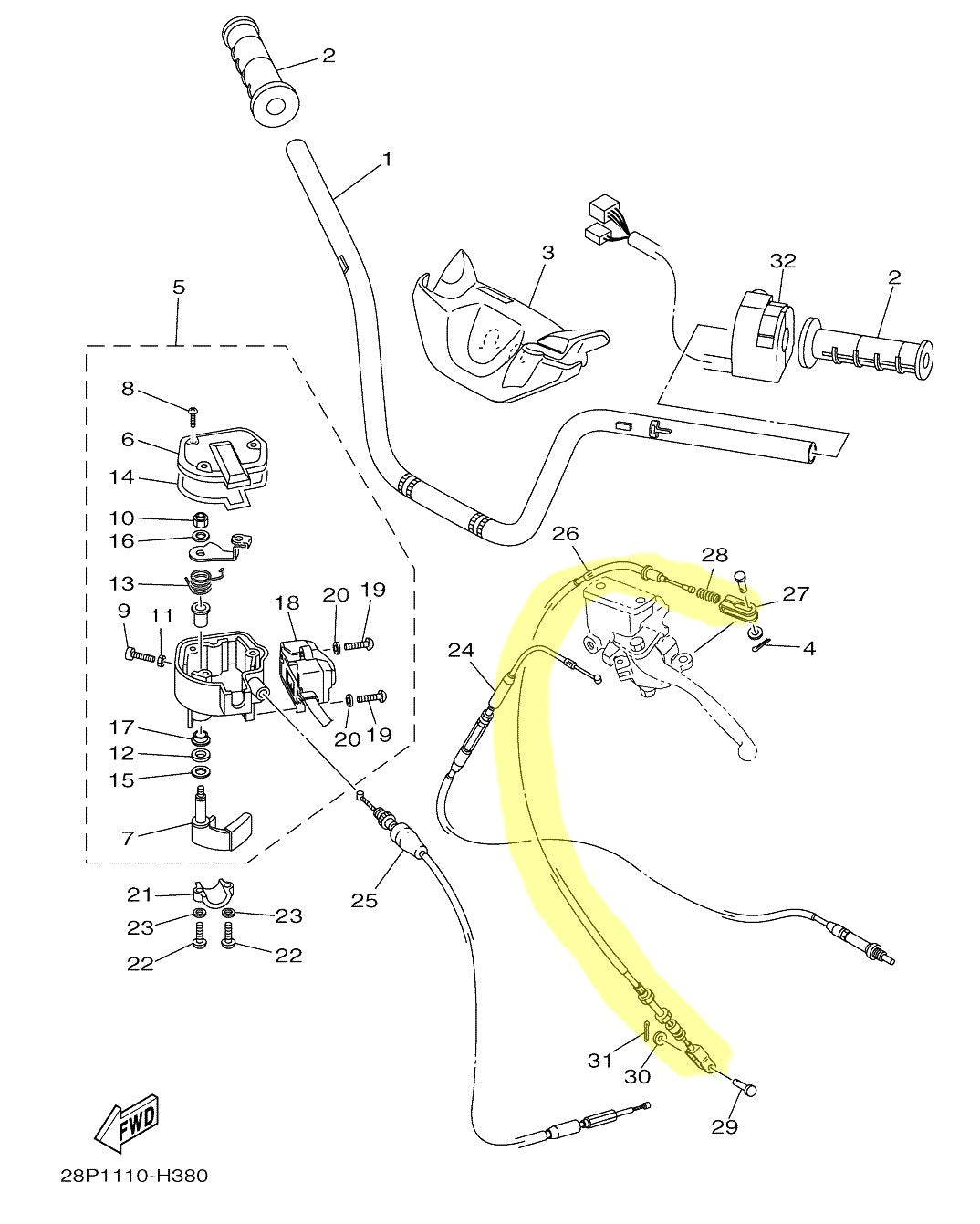 Brake Cable – Rear – Yamaha YFM 550/700 Grizzly